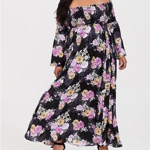 torrid Black Floral Maxi Dress with Pink & Yellow Flowers